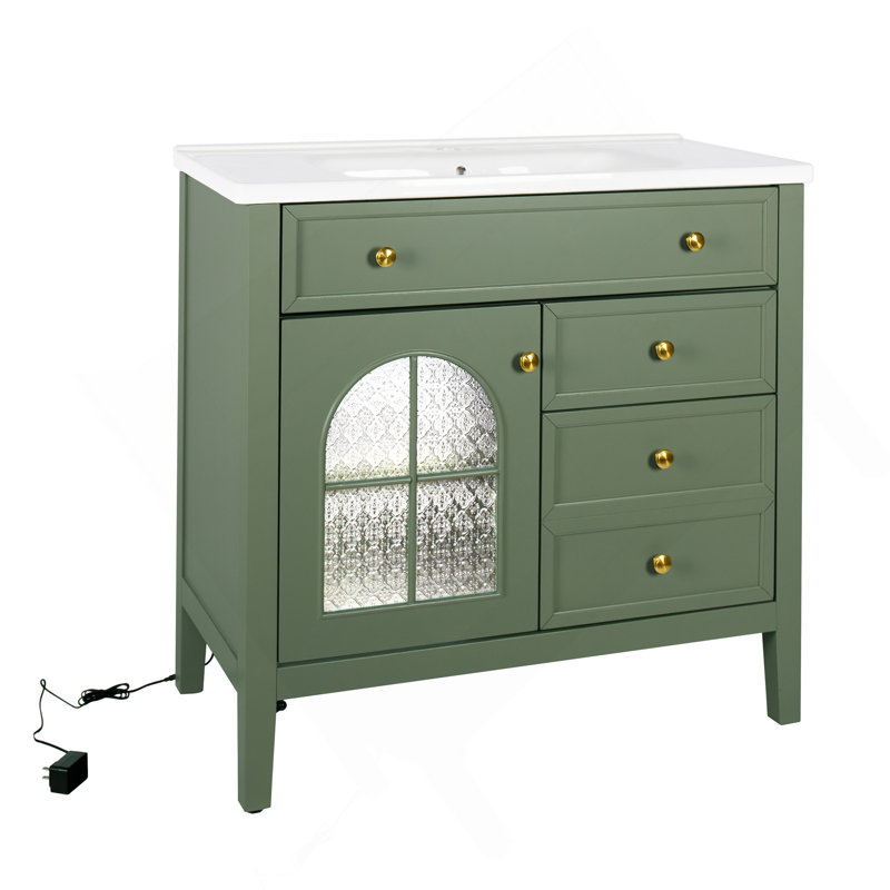 35.6" Bathroom Cabinet, Only Cabinet, Green, Green