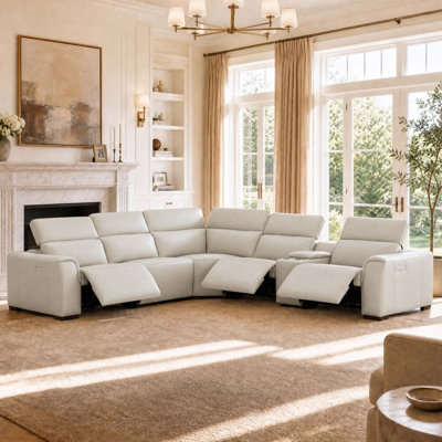 Thea 6-Piece Genuine Leather Power Reclining Sectional with Console 