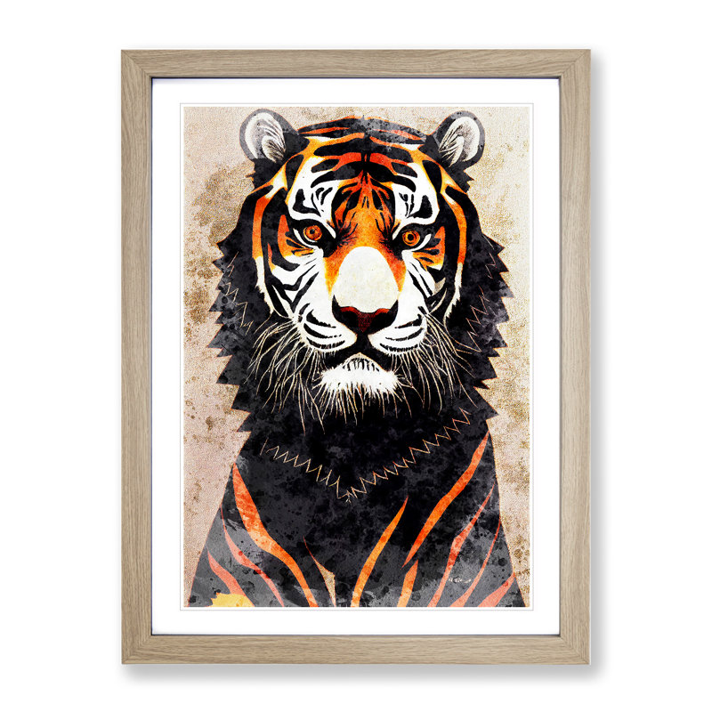 Tiger in Watercolour No.2 - Framed Print, Oak Framed, 46cm H x 34cm W x 2cm D