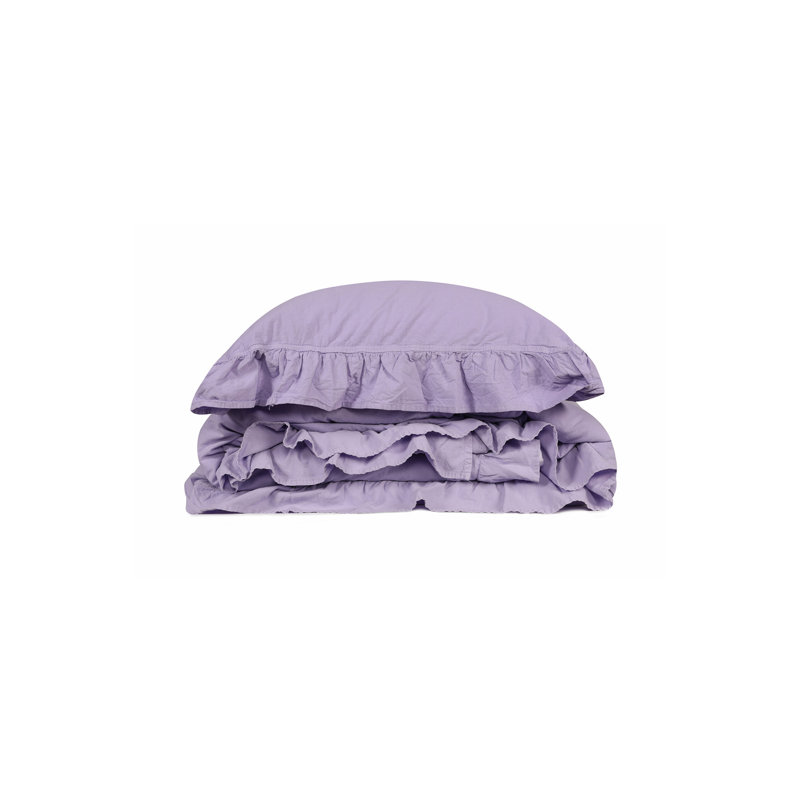 Ensemble de housse de couette 100% coton Landwehr, Housse de couette pour grand lit + 2 taies d'oreil, Mauve