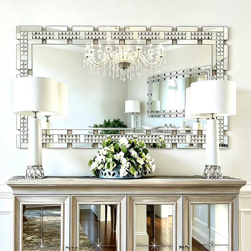 Miroir en cristal pour décoration murale avec cadre en verre, 24 po x 47 po