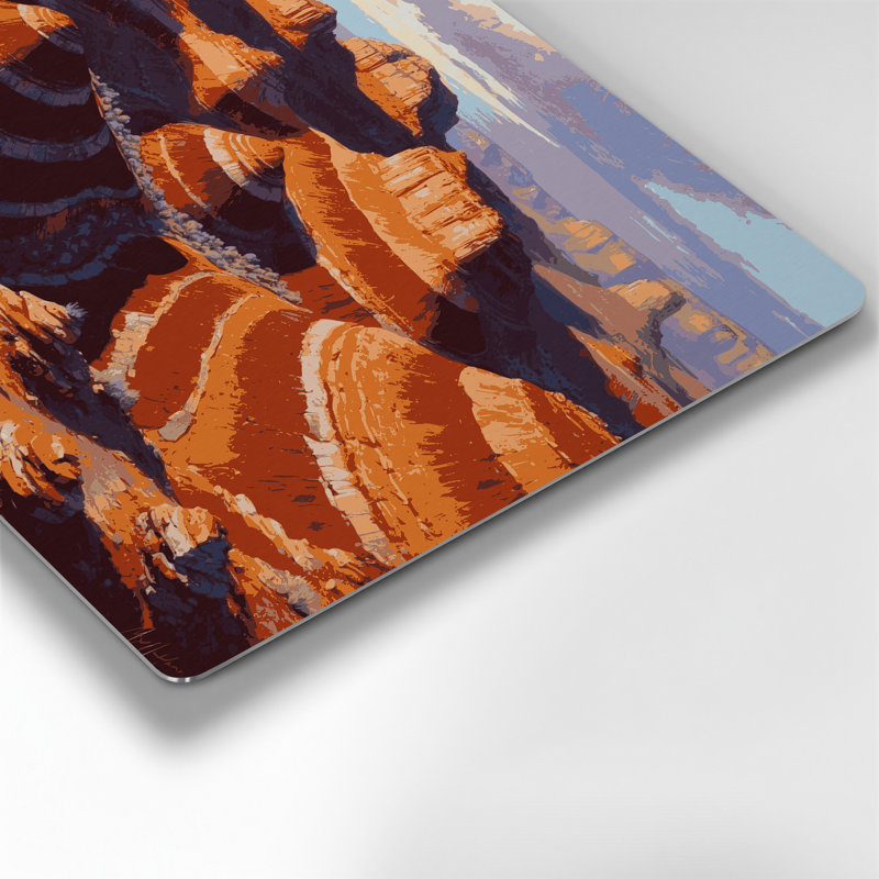 Art mural en métal brun, paysage sud-ouest peint 123 Hills, H 240 po x l 360 po x P 0,05 po