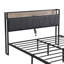 Structure de lit plateforme en métal avec tête de lit avec fonction de rangement rembourrée et doublure USB et pied de lit avec tiroirs, aucun sommier nécessaire, grand rangement sous le lit, assemblage facile