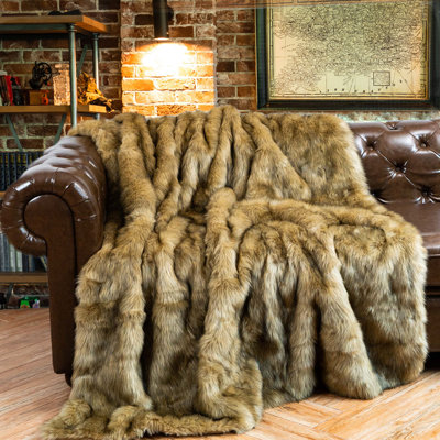 Faux Fur Throw Blanket with Artificial Mink Backing 
