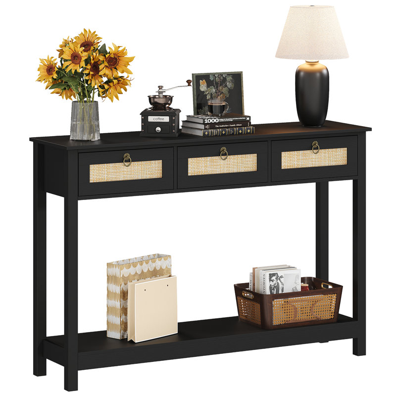 47.3" Console Table With 3 Drawers, Black