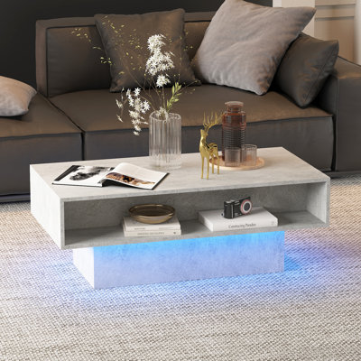Daphne Pedestal LED Coffee Table with Pullout Storage, Coffee Table with 16 Colors LED Lights