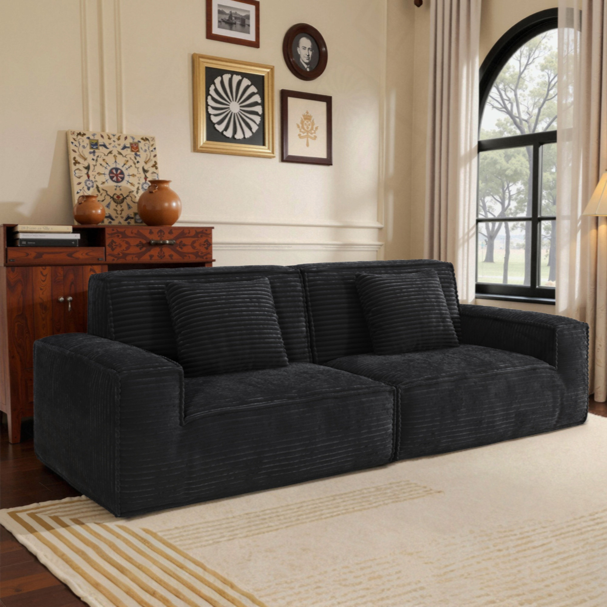 Latitude Run® Large Striped Fabric Compression Sofa, Modern Style ...