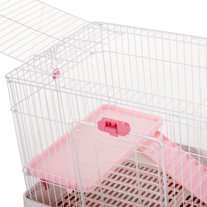 Pink and White Metal Small Animal Cage with Wheels
