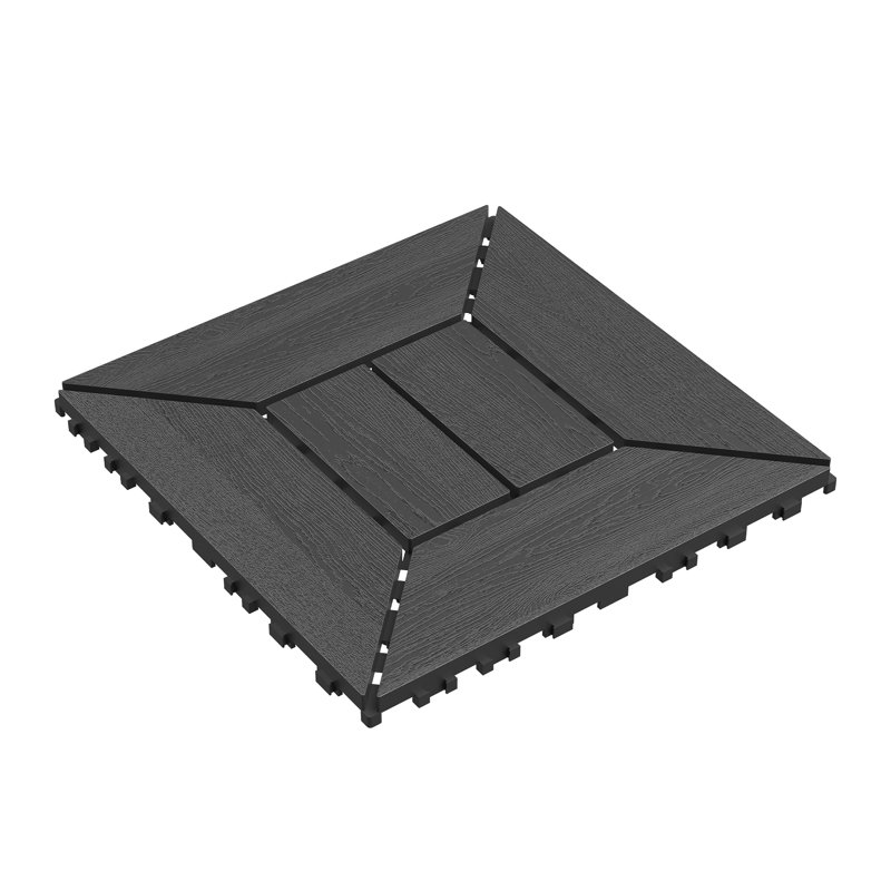Carreaux de terrasse 12 po imbriqués, plancher de patio imperméable à l'eau, facile à installer, adapté au bord de la piscine, au balcon, à la cour arrière, 44 pièces en gris foncé