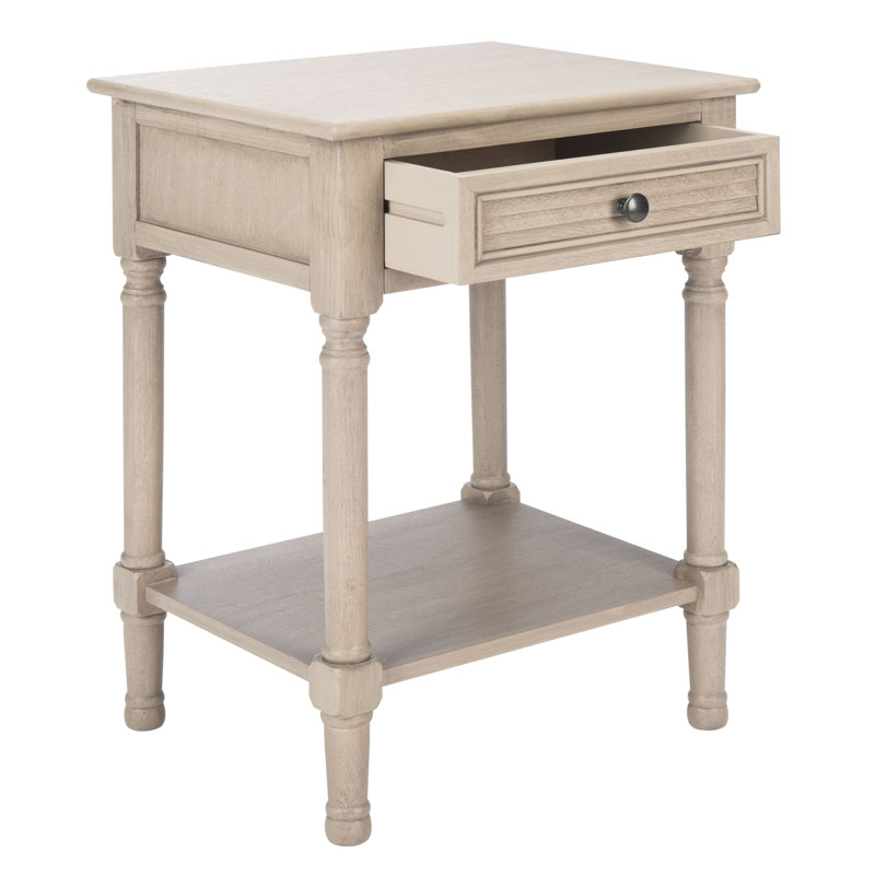 Greige Turned-Leg 22" Wood & Stone Accent Table with Drawer