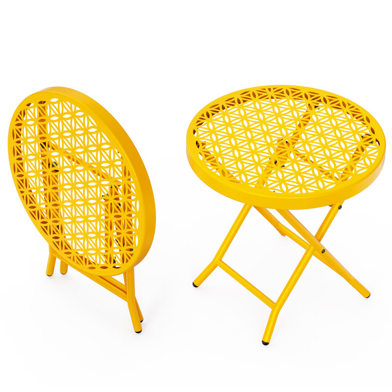 17.7 In. Round Patio Folding Side Table, Yellow