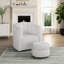 Fauteuil d'appoint pivotant avec repose-pieds, revêtement blanc bouclé, pivotant sur 360 degrés pour le salon-788402482