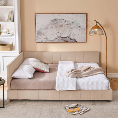 Cadre de lit tapissier grand capitonné, cadre de canapé-lit avec dossier confortable et accoudoirs, lit grand pour chambre à coucher, salon, velours, rose (85,5 po x 64,5 po x 30,5 po)