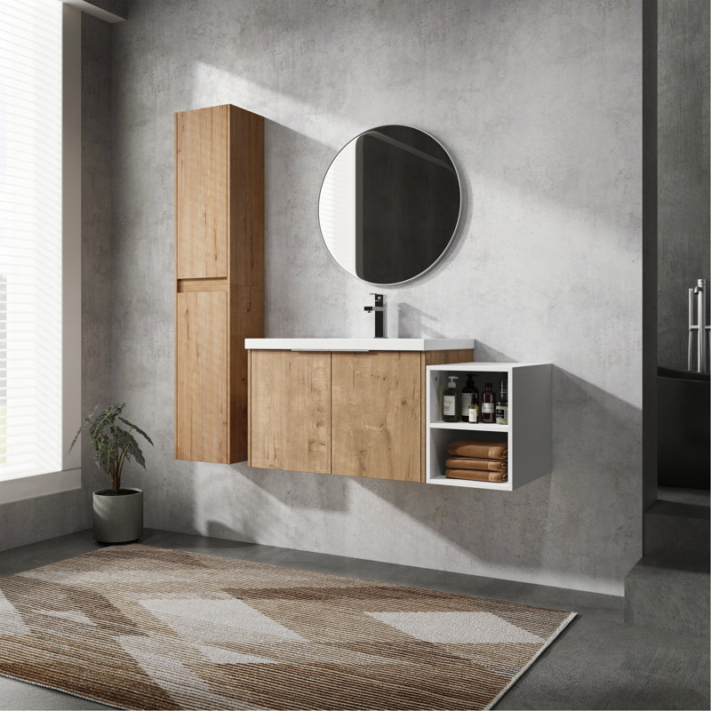 Meuble-lavabo mural 42 po avec lavabo et armoire latérale, portes à fermeture douce 42 po