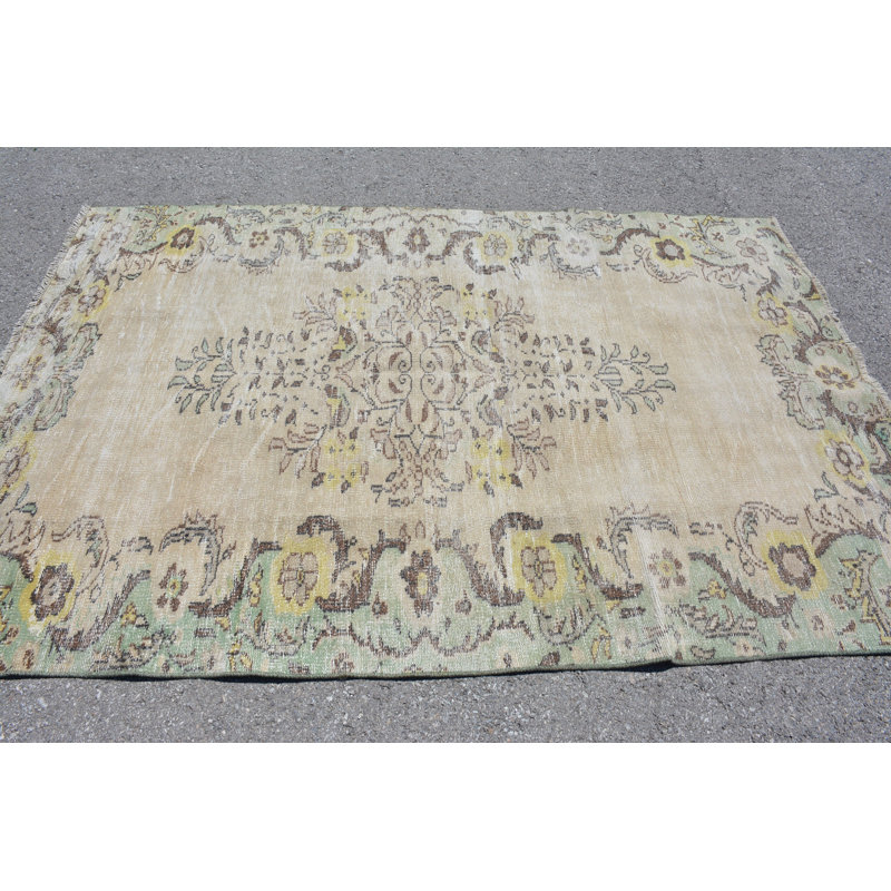 Tapis beige Anatolian, tapis rétro, tapis turc, tapis géométriques, grands tapis de 5,6 x 8,9 pi