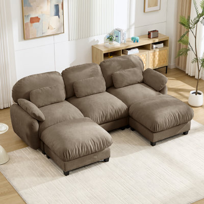 Canapé d'angle 3 places en forme de U, effet nuage, avec 2 poufs amovibles, canapé modulable en chenille douce, assise large et profonde, agencement libre pour grand salon, brun