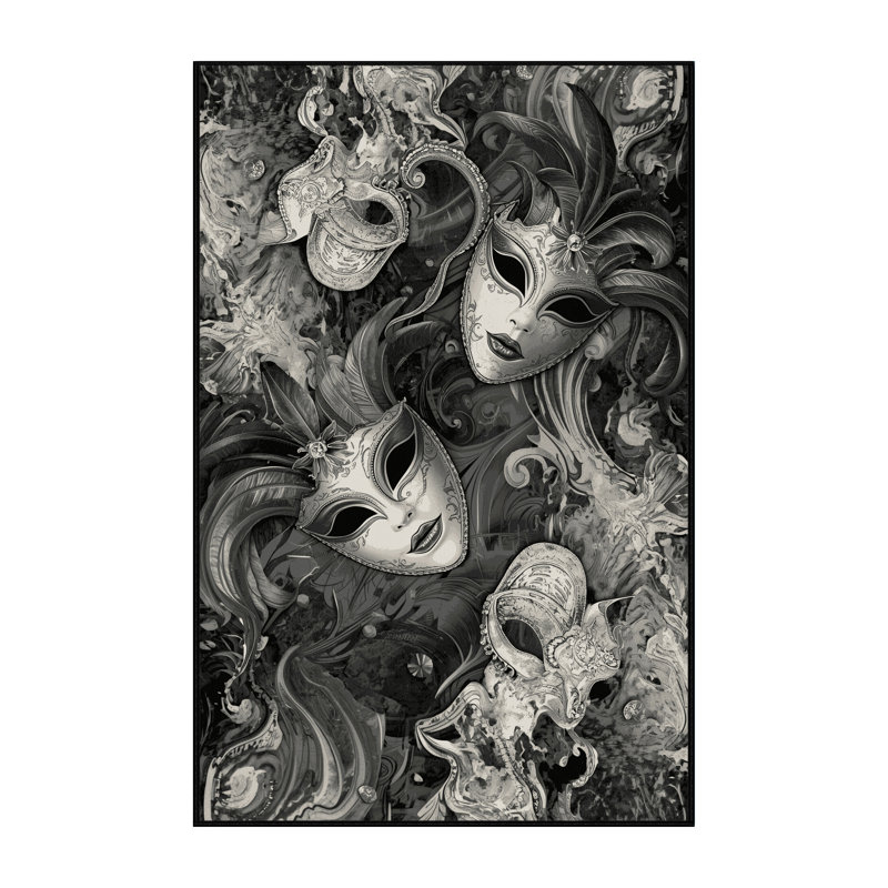 Tapis de marbre chic et luxueux lavable à la machine Osnat Masquerade Ball Masks, 2 x 5