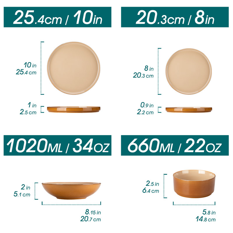 Piece Stoneware Dinnerware Set - Service for 4, Brown