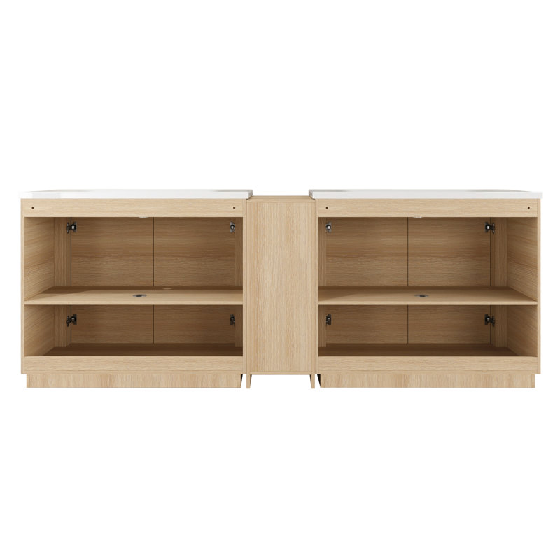 Meuble-lavabo double autoportant 92 po avec lavabo en céramique 92 po, meuble-lavabo sur pied avec 5 portes et 3 tablettes réglables