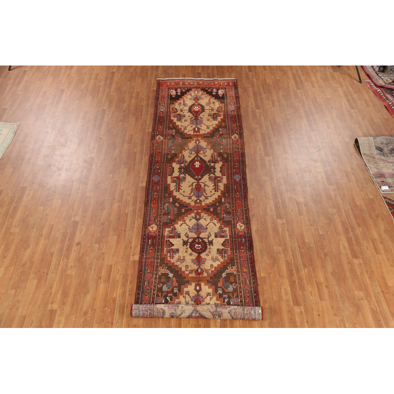 Tapis de couloir géométrique traditionnel en laine 4 x 15