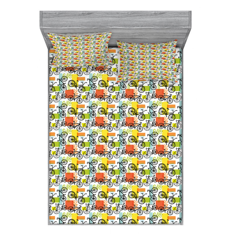 Microfiber Geometric Sheet Set, Full/Double Sheet Set+Fitted Sheet+2 Pillowcases