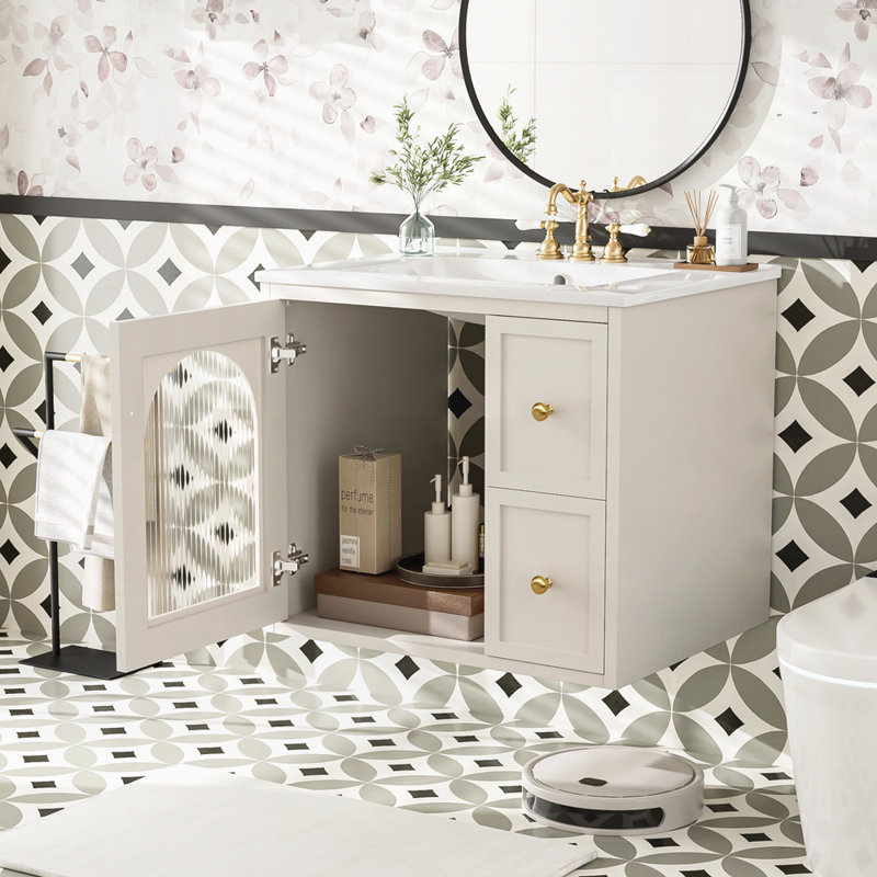 Meuble-lavabo 24 po avec lavabo en céramique, Beige