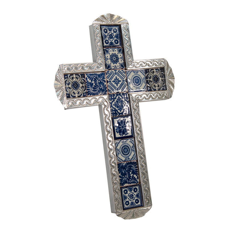 Mini tuile Talavera et croix en aluminium. Grande taille  