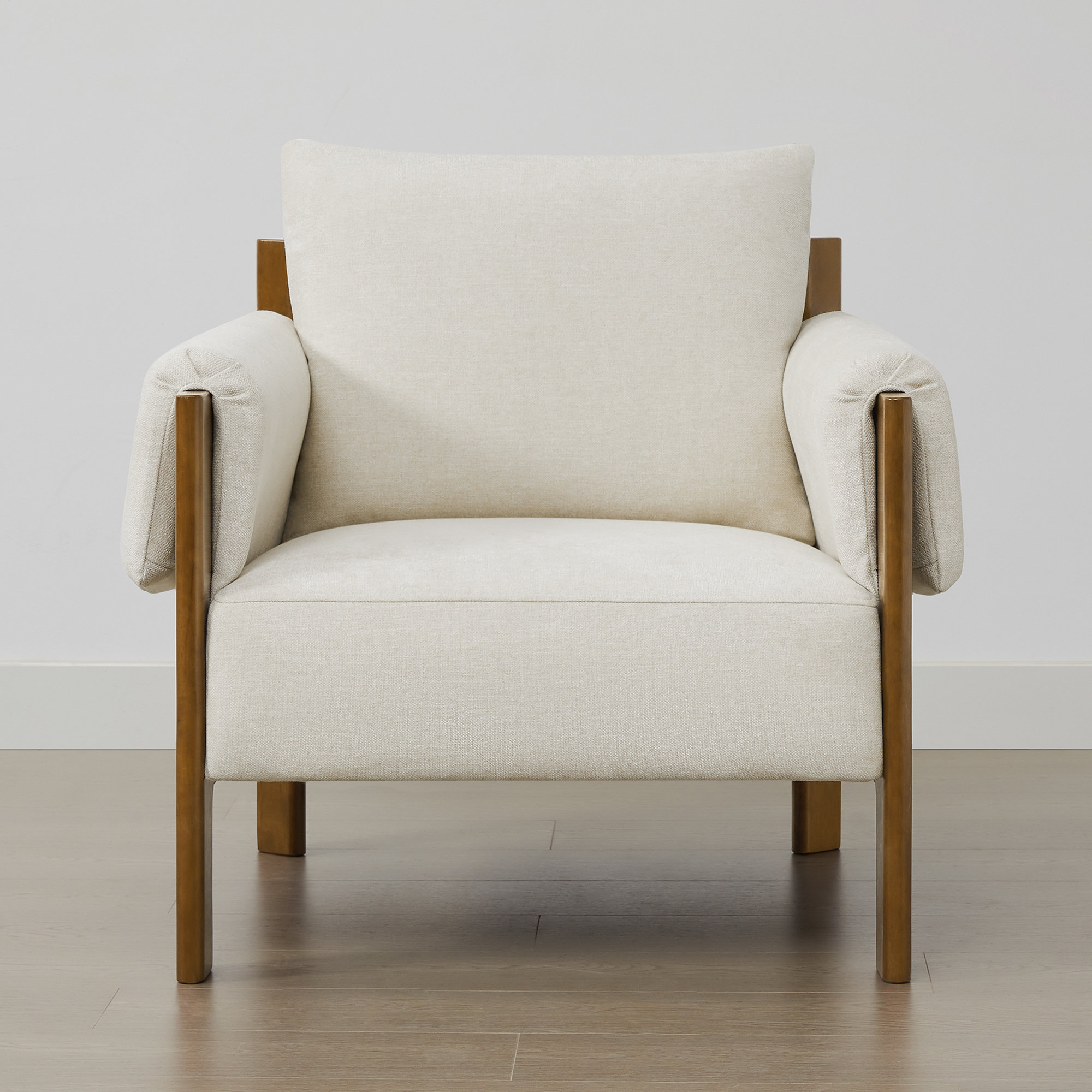Melksham Mid-Century Accent Chair, Linen, Walnut