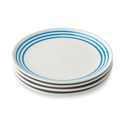 Assiettes à salade en grès bleu Dockside - Ensemble de vaisselle bleue résistante aux éclats de 9 pouces d'inspiration côtière pour un repas de tous les jours. Idéal pour les hors-d'œuvre, les salades ou les desserts.