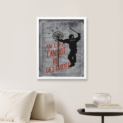 "Une idée ne peut pas être détruite", pissenlit, vieux journal, journal Banksy, décoration murale inspirante, sur papier