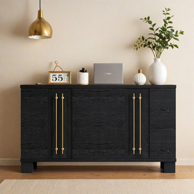 Wood Sideboard Buffet Cabinet With Adjustable Shelves & Gold Handles - Kitchen, Dining & Living Room Storage Furniture by Mercer41