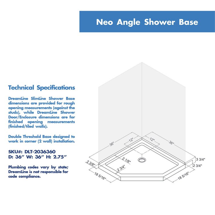 DreamLine DL-6040C-01 36x36 Neo-Angle Shower Base and QWALL-2