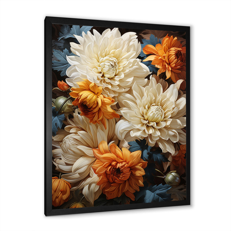 Yilin Chrysanthemums Autumn Gold Showcases - Chrysanthemums Wall Art Decor, Cadre simple noir, H 40 po x l 30 po x P 1,5 po