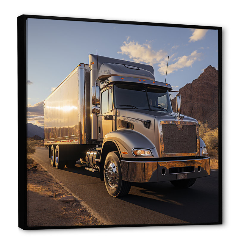 Route 66, livraison de camion sur toile, H 30 po x l 30 po x P 1 po, Cadre flottant noir