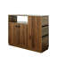 Buffet de cuisine compact avec 2 portes coulissantes en verre, 3 tiroirs et 1 tablette de présentation, idéal pour le rangement organisé et la décoration moderne