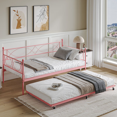 Lit de jour simple avec lit gigogne, lit de jour simple en métal et lit gigogne, structure de canapé-lit de jour avec support en lattes d'acier, canapé-lit multifonctionnel pour le salon, la chambre à coucher et la chambre d'amis