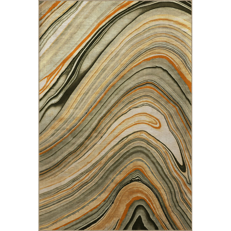 Tapis décoratif multicolore à motif abstrait ondulé Mira, Rectangle 4 pi 7,12 po x 6 pi 6,74 po