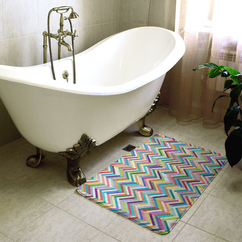 Tapis de bain rectangulaire à chevron antidérapant herringbone, l 21 po x L 34 po, Arc-en-ciel