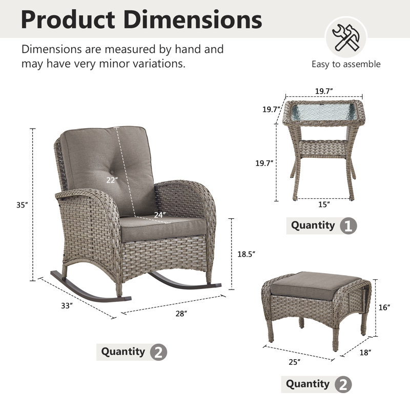 Ensemble de chaises berçantes d'extérieur en rotin 5 pièces avec repose-pieds, Gris, Gris