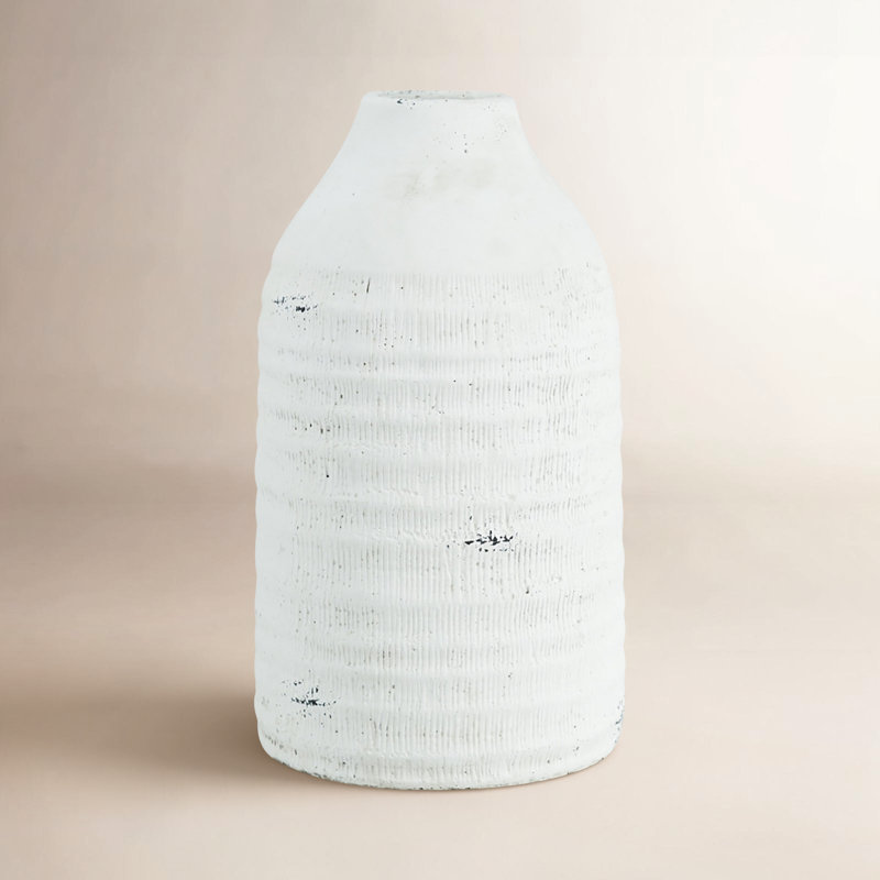 Combes Cement Accent Vase with Ridged Design - 6.5" x 6.5" x 12" - White