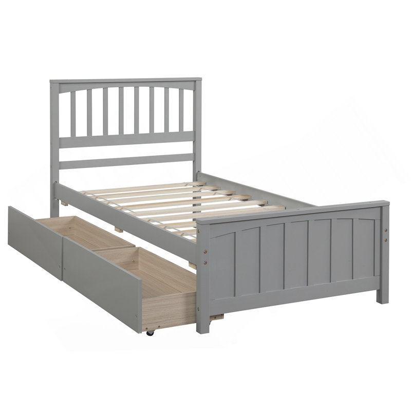 Lit plateforme simple avec deux tiroirs, gris