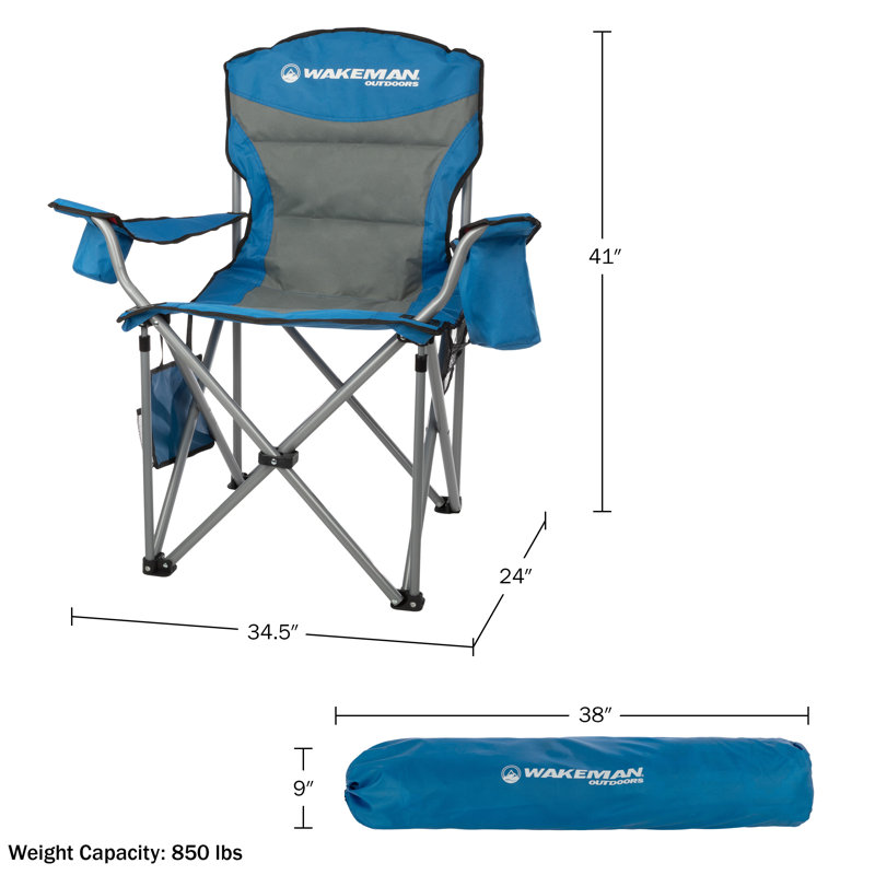 Wakeman Outdoors Oversized Heavy Duty Camping Chair -Folding Chair for Camp Sites, Tailgates, Beach, Blue/Gray