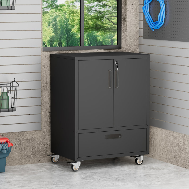 30"W Metal Rolling Garage Tool Storage Cabinet with Drawer & Locking Doors, Mobile Garage Storage Cabinet