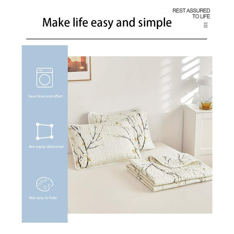 Polyester Percale Floral Quilt, King Quilt + 2 Standard Shams, Beige