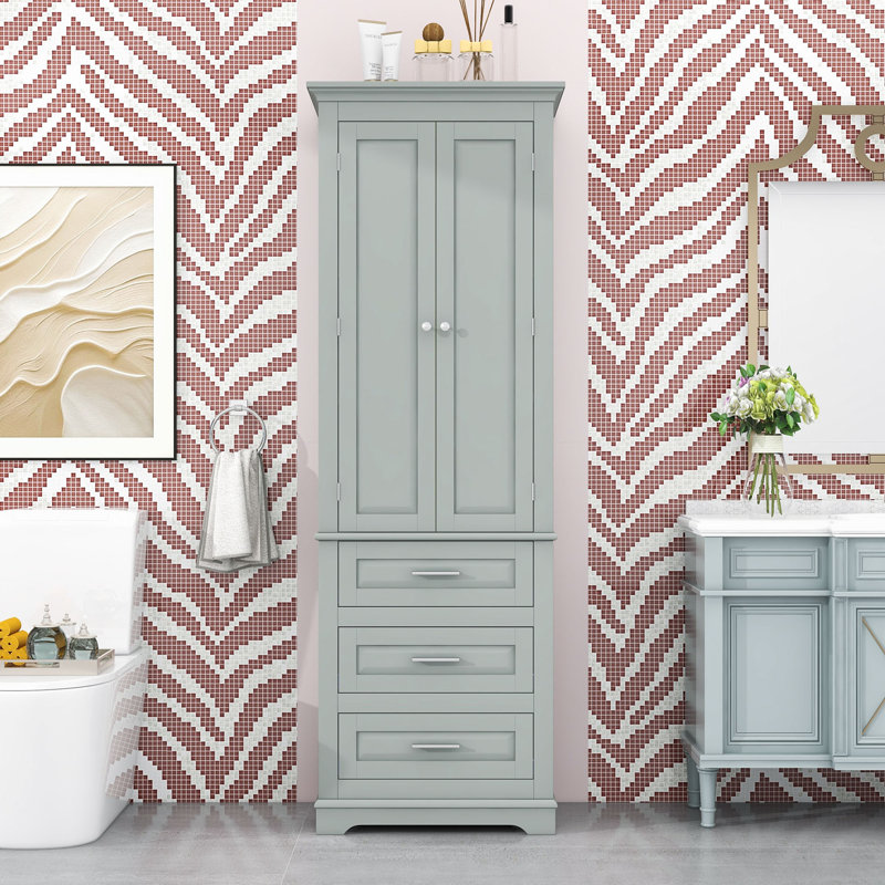 Grande armoire de rangement avec tablettes réglables, 3 tiroirs et conception anti-basculement, Gris
