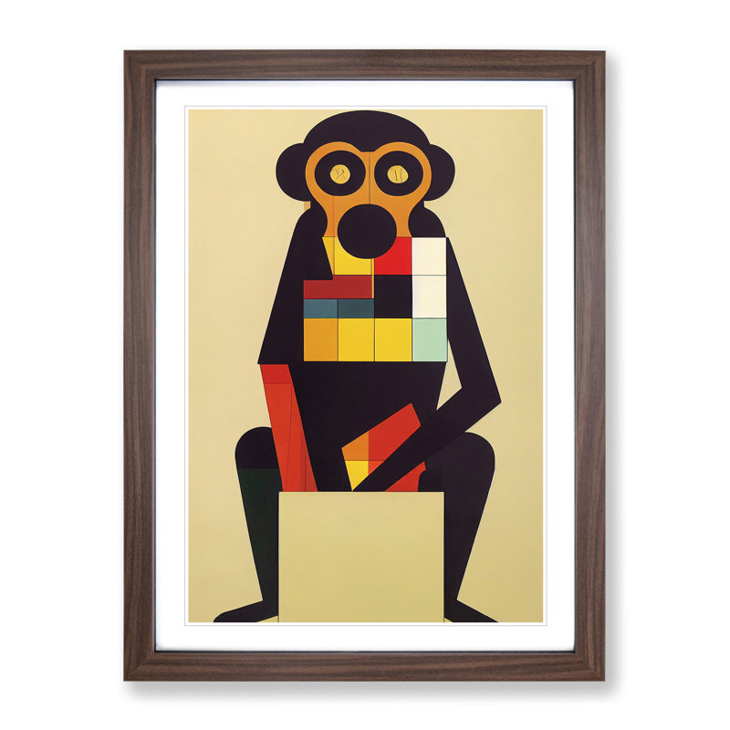 Monkey In Abstract No.1 - Wrapped Canvas Print, Walnut Framed, 64cm H x 46cm W x 2cm D