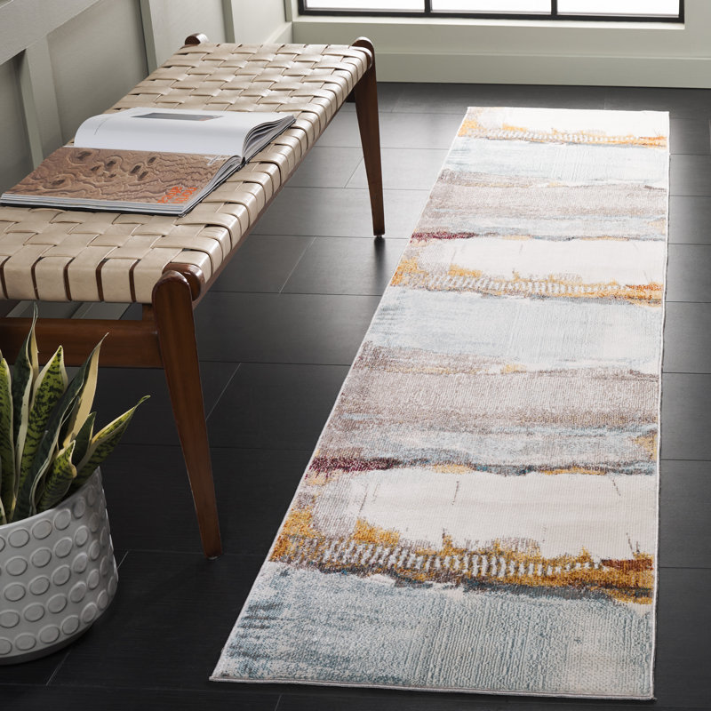 Papillon Abstract Brown/Blue Area Rug, Runner 2' x 8'