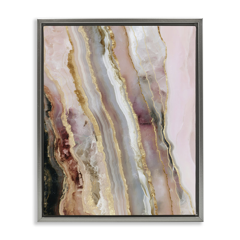 Cadre flottant pastel Misty Gem Geode, design par Svetlana Aleynikova, H 31 po x l 25 po, Cadre flottant gris lustré