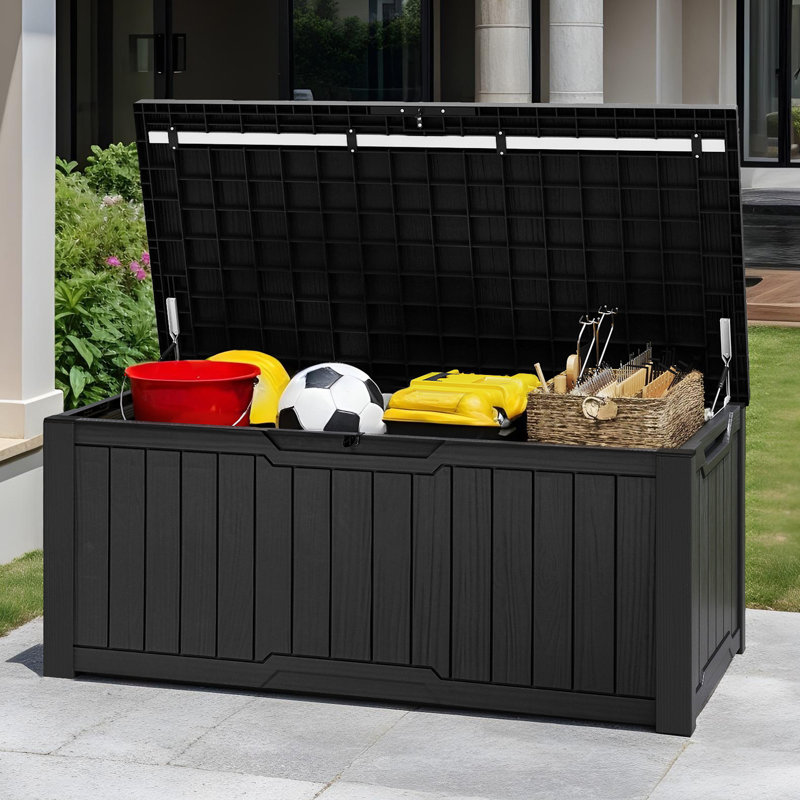 870l Lockable Extra Large Deck Box，Lockable Garden Storage Box, Grey