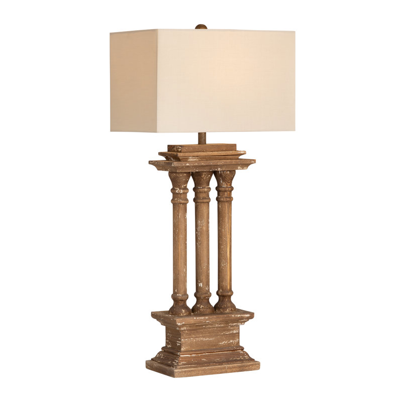 31" Wood Table Lamp With Beige Shade